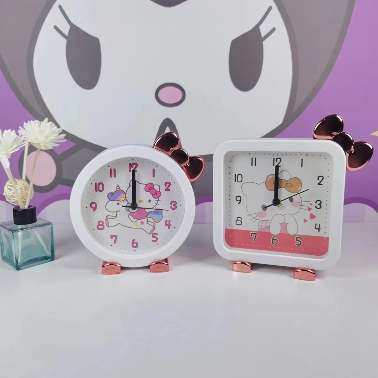 跨境新款创意卡通库洛米三丽鸥卡通闹钟学生卧室超静音懒人台钟详情13