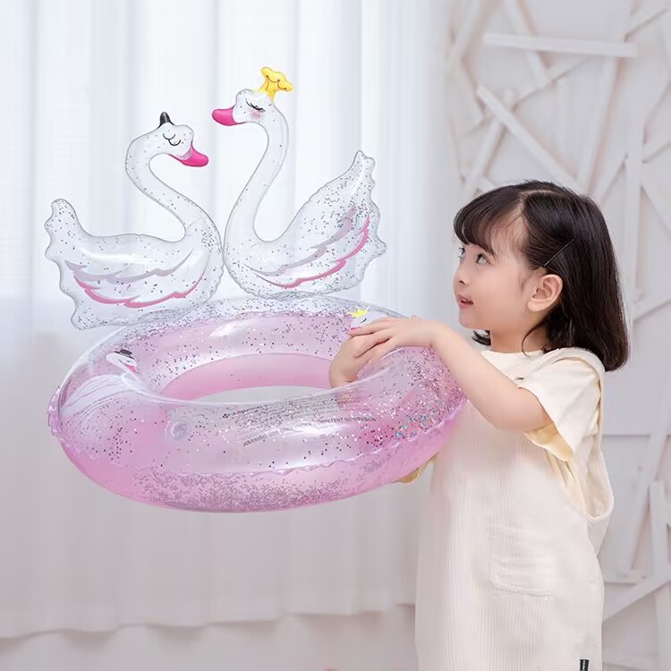 加厚儿童游泳圈 腋下救生圈天鹅亮片圈 可爱粉色立体宝宝色泳圈详情8