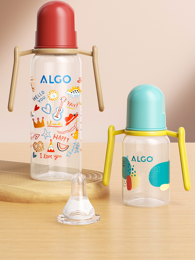 ALGO 新款pp奶瓶彩绘标口直身带手柄120/240ml新生儿奶瓶母婴用品详情3