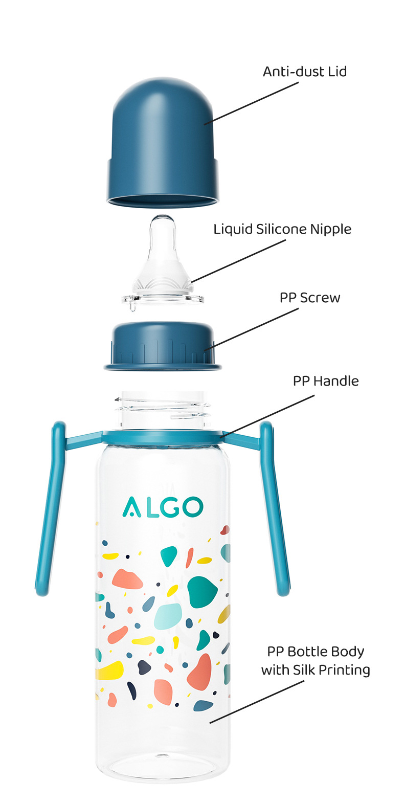 ALGO 新款pp奶瓶彩绘标口直身带手柄120/240ml新生儿奶瓶母婴用品详情6