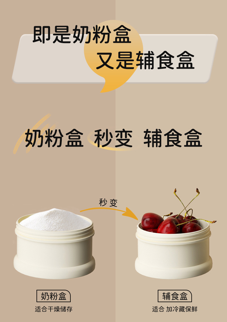 ALGO婴儿奶粉盒便携外出分装辅食盒食品级塑料三层奶粉密封储存罐详情3