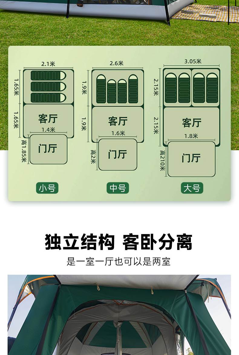 跨境天幕户外露营帐篷批发两室—厅多人野营一室一厅加厚露营帐篷详情4