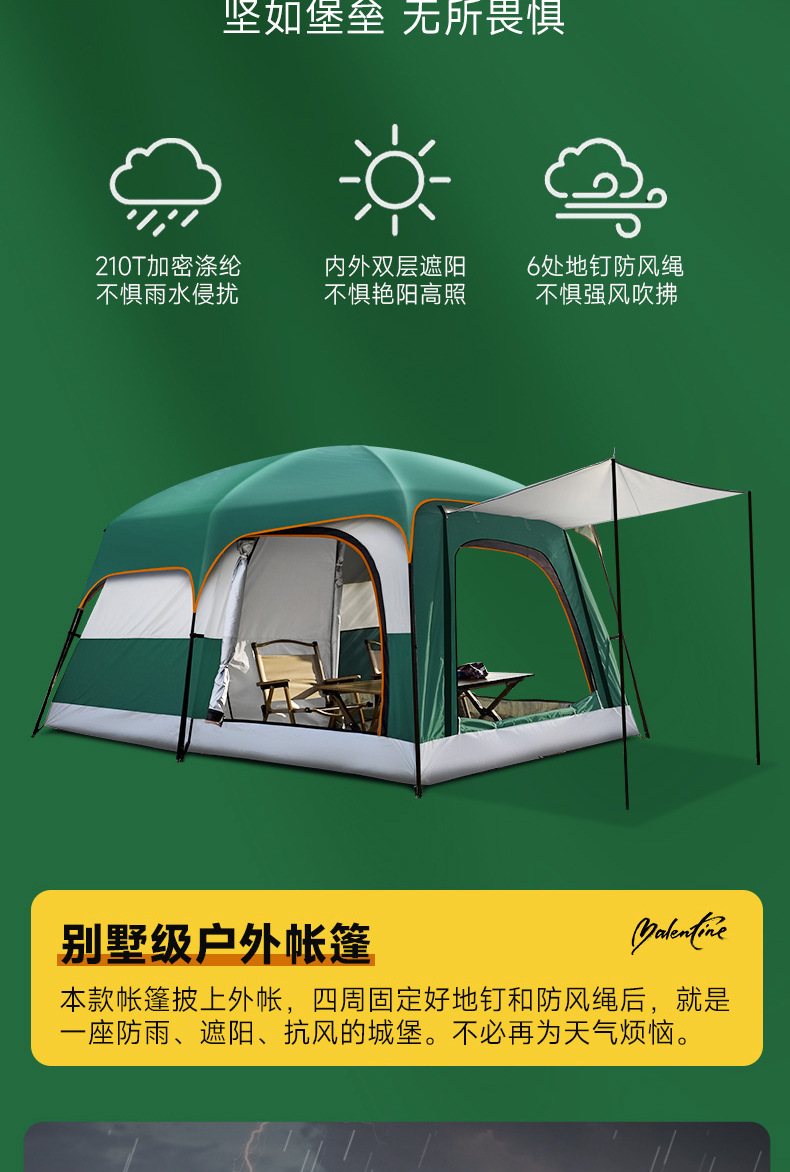 跨境天幕户外露营帐篷批发两室—厅多人野营一室一厅加厚露营帐篷详情6