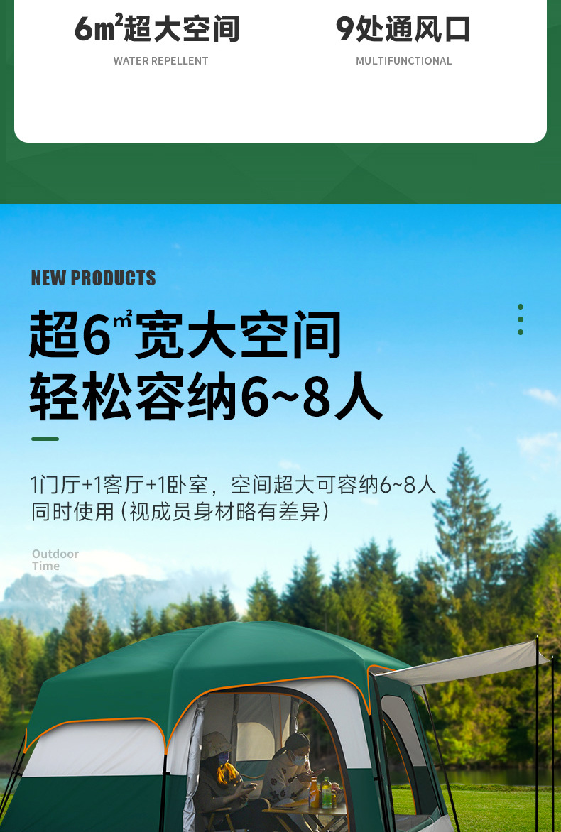 跨境天幕户外露营帐篷批发两室—厅多人野营一室一厅加厚露营帐篷详情3