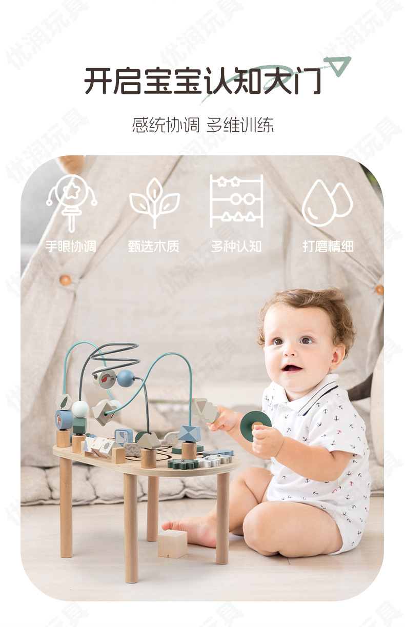 蒙氏木质玩具婴幼儿忙碌桌游戏串珠套装手眼协调训练早教益智积木详情1