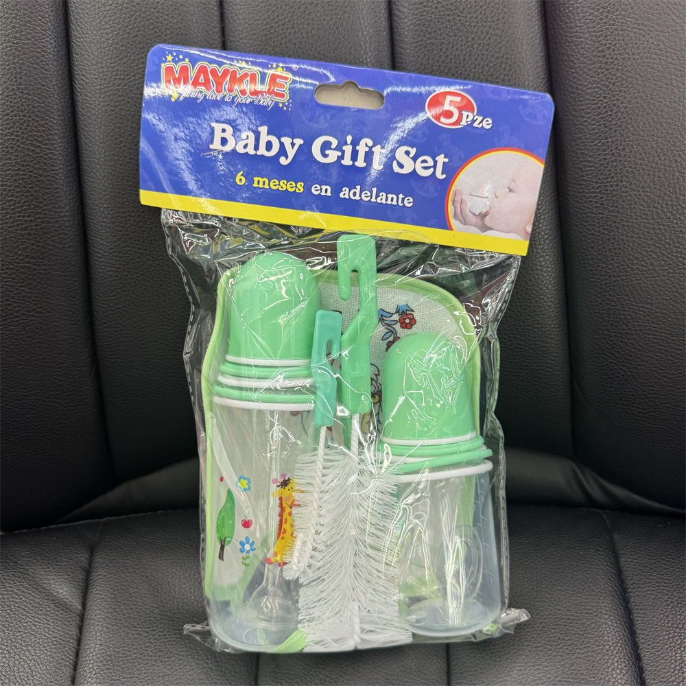 Standard mouth baby bottle, PP foreign trade baby bottle wholesale set, five-piece set, baby bottle drool pocket, baby bottle brush pic 3