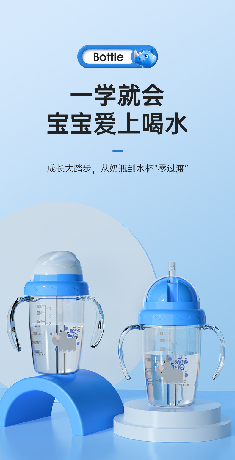 婴儿水杯婴儿学饮杯带吸管带手柄直饮杯儿童水杯防摔防漏饮水杯详情1