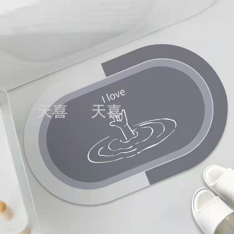 Diatom mud water-absorbing oval floor mat, anti-slip soft foot mat for bathroom door, quick-drying carpet, toilet mat pic 15