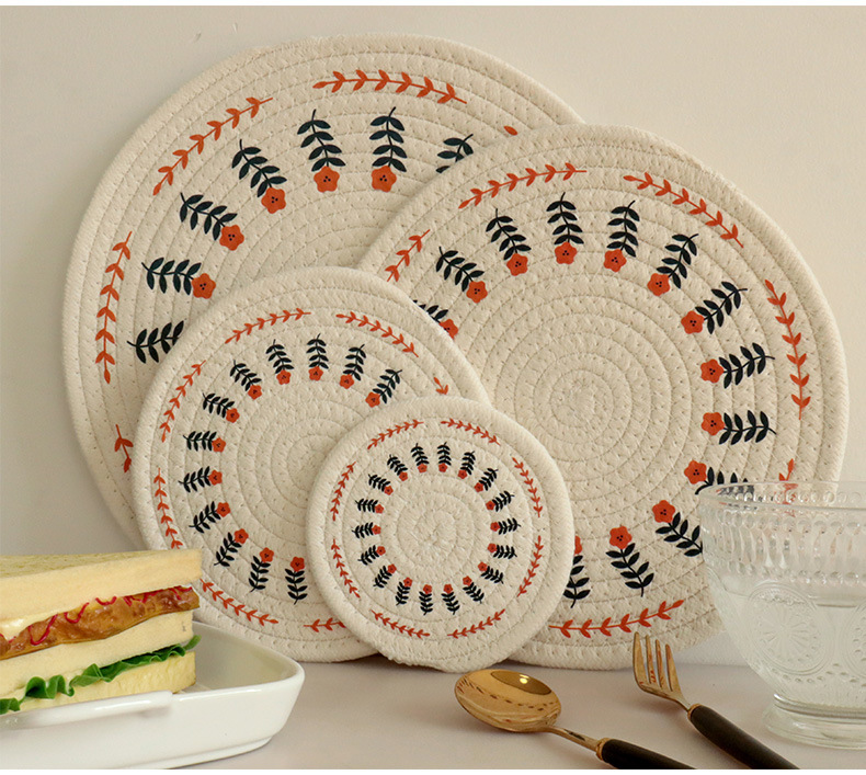 Woven heat insulation pads, table MATS, light luxury Nordic cotton printed placemats, plate MATS and coasters pic 15
