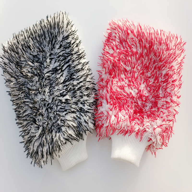 2023 new double-sided colored long and short pile coral pile car cleaning gloves, fine fiber cleaning car washing tools pic 3