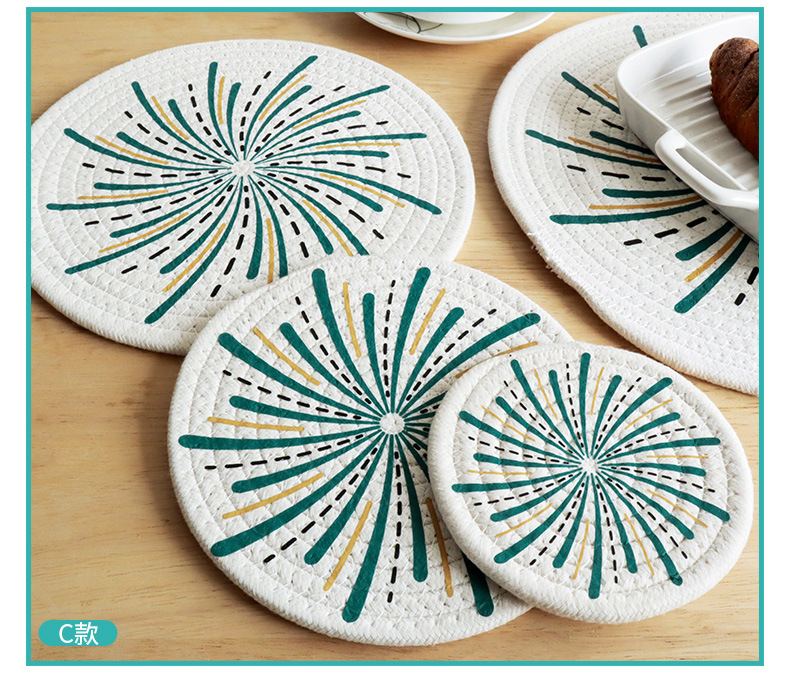 Hot-selling Japanese-style printed cotton rope heat insulation pads, placemats, plate pads and coasters in stock pic 7