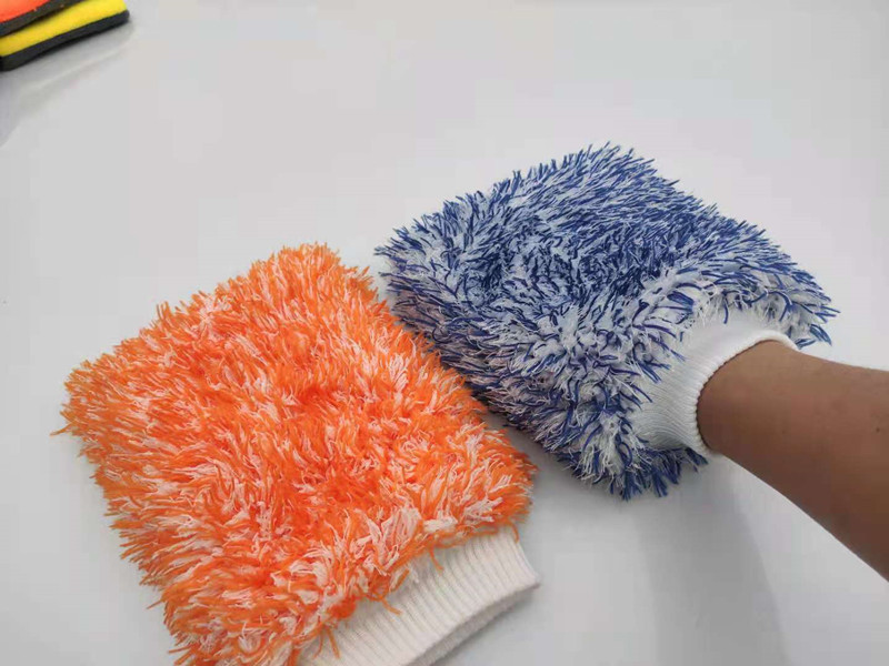 2023 new double-sided colored long and short pile coral pile car cleaning gloves, fine fiber cleaning car washing tools pic 4