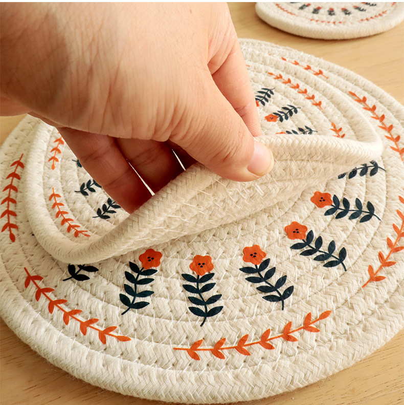 Woven heat insulation pads, table MATS, light luxury Nordic cotton printed placemats, plate MATS and coasters pic 18