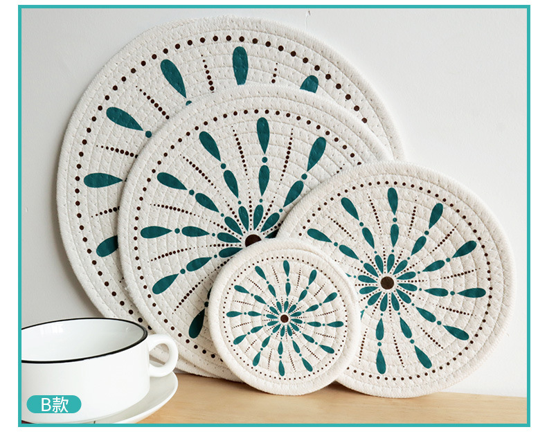 Hot-selling Japanese-style printed cotton rope heat insulation pads, placemats, plate pads and coasters in stock pic 6