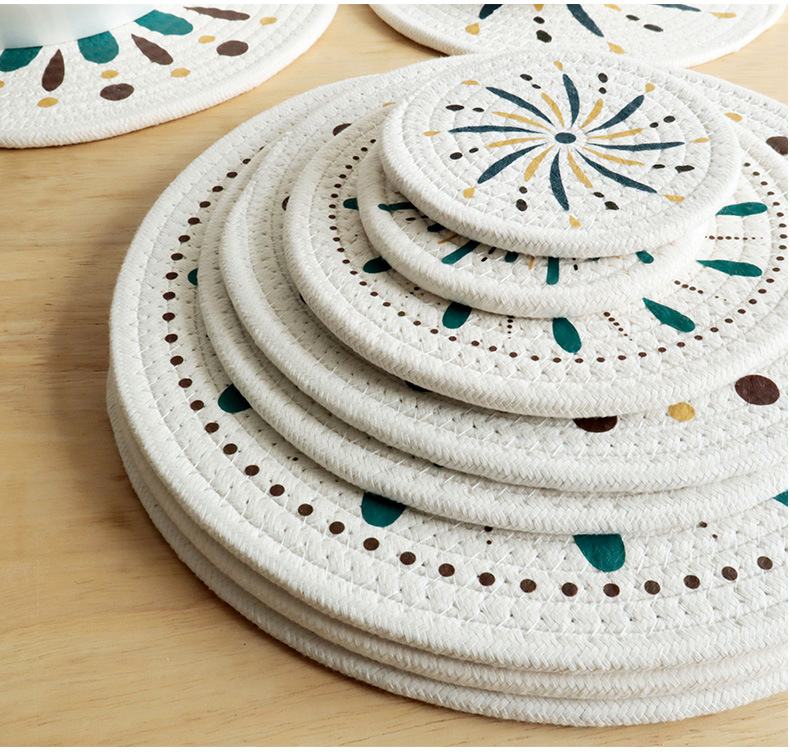 Hot-selling Japanese-style printed cotton rope heat insulation pads, placemats, plate pads and coasters in stock pic 13