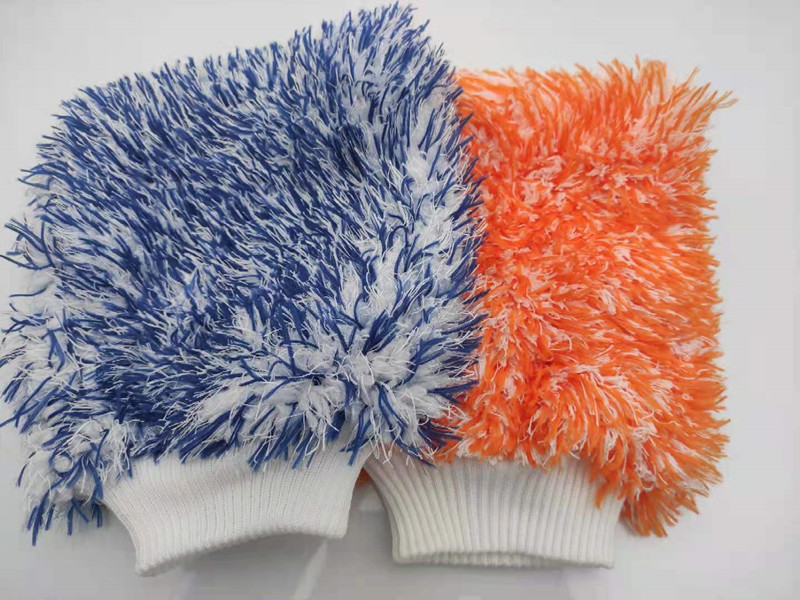 2023 new double-sided colored long and short pile coral pile car cleaning gloves, fine fiber cleaning car washing tools pic 6
