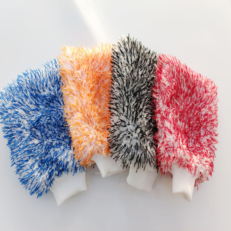 2023 new double-sided colored long and short pile coral pile car cleaning gloves, fine fiber cleaning car washing tools pic 2