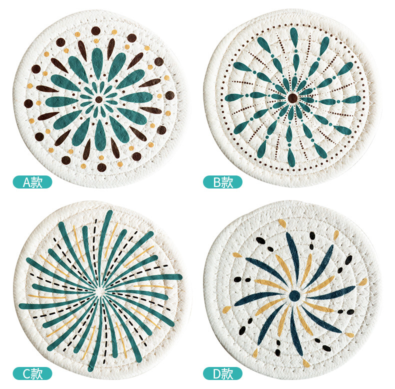 Hot-selling Japanese-style printed cotton rope heat insulation pads, placemats, plate pads and coasters in stock pic 4