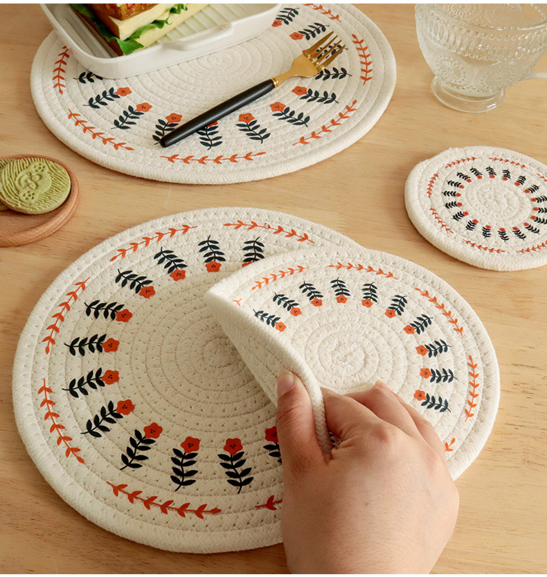 Woven heat insulation pads, table MATS, light luxury Nordic cotton printed placemats, plate MATS and coasters pic 16