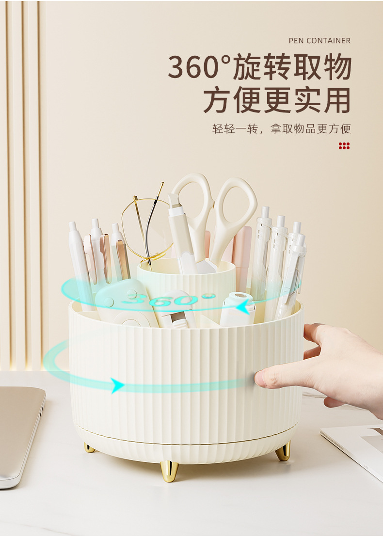 High-end cosmetic storage box, desktop eyeliner pen compartments, 360-degree rotating pen holder, lipstick storage pic 3