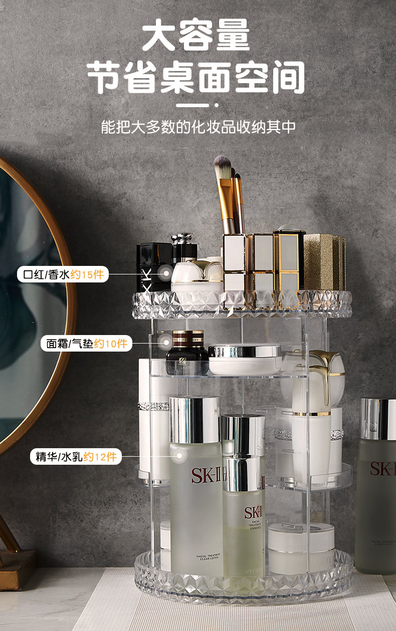 360-degree rotating multi-layer transparent cosmetic storage box, storage rack, organizing box, cosmetic organizing box, household storage box pic 3