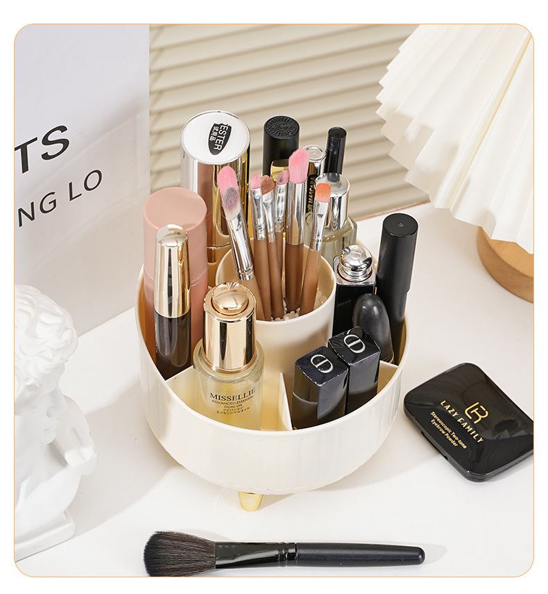 Cosmetic storage box desktop with a high-end feel, dust-proof storage, makeup brush bucket, rotatable dressing table desktop, makeup bucket pic 17