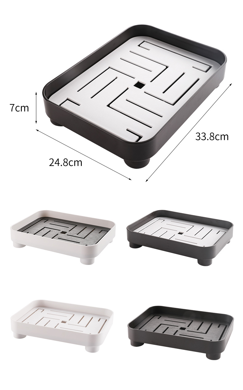 Household draining tray, double-layer rectangular storage rack, multi-purpose tea set and tea table storage box pic 14