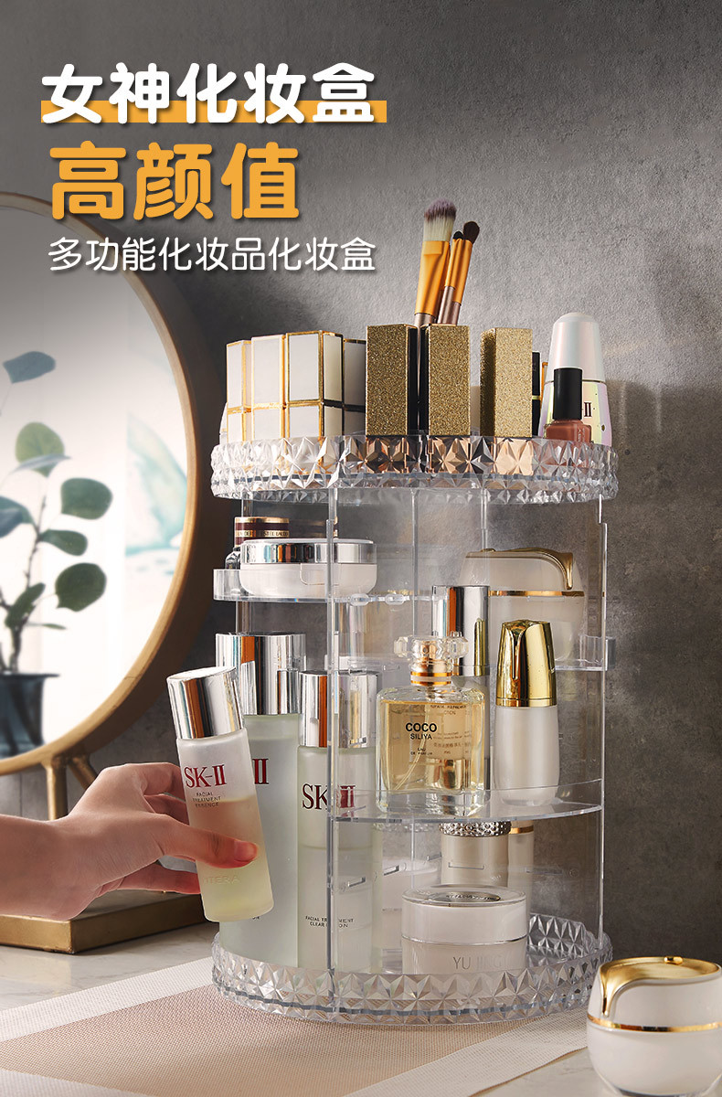 360-degree rotating multi-layer transparent cosmetic storage box, storage rack, organizing box, cosmetic organizing box, household storage box pic 1