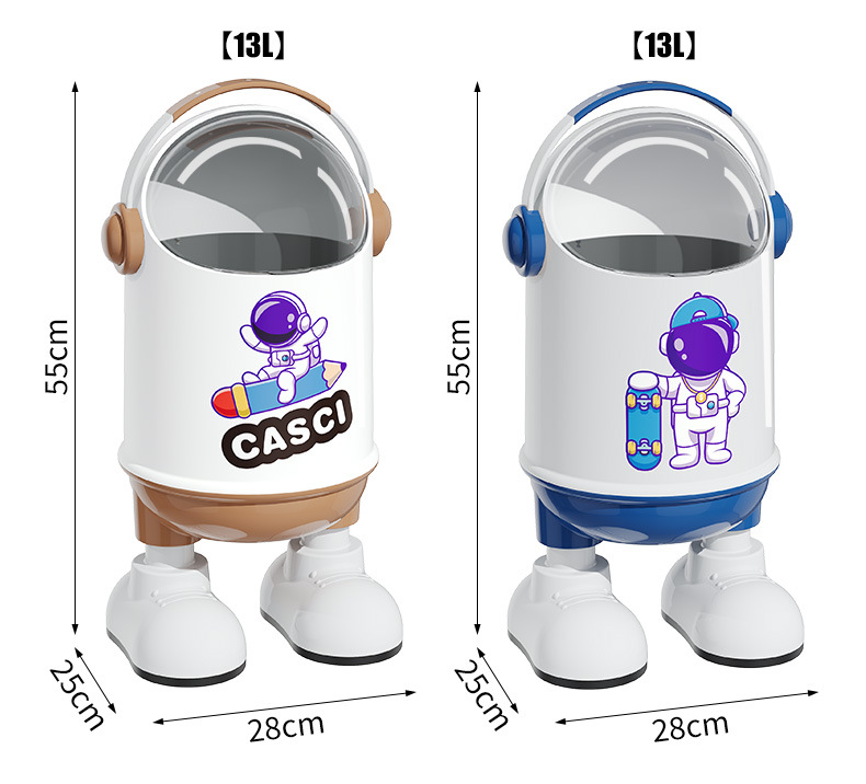 垃圾桶太空人卡通摇盖收纳桶客厅摆件站脚款清洁桶儿童卧室卫生桶详情15