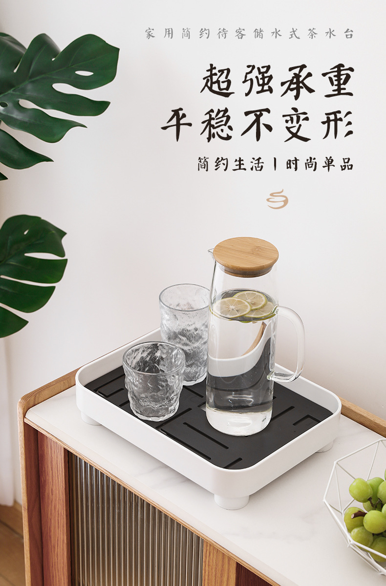 Household draining tray, double-layer rectangular storage rack, multi-purpose tea set and tea table storage box pic 6