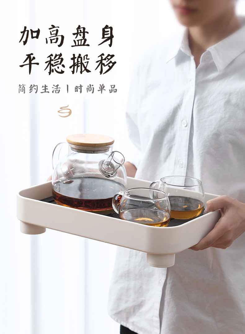 Household draining tray, double-layer rectangular storage rack, multi-purpose tea set and tea table storage box pic 9