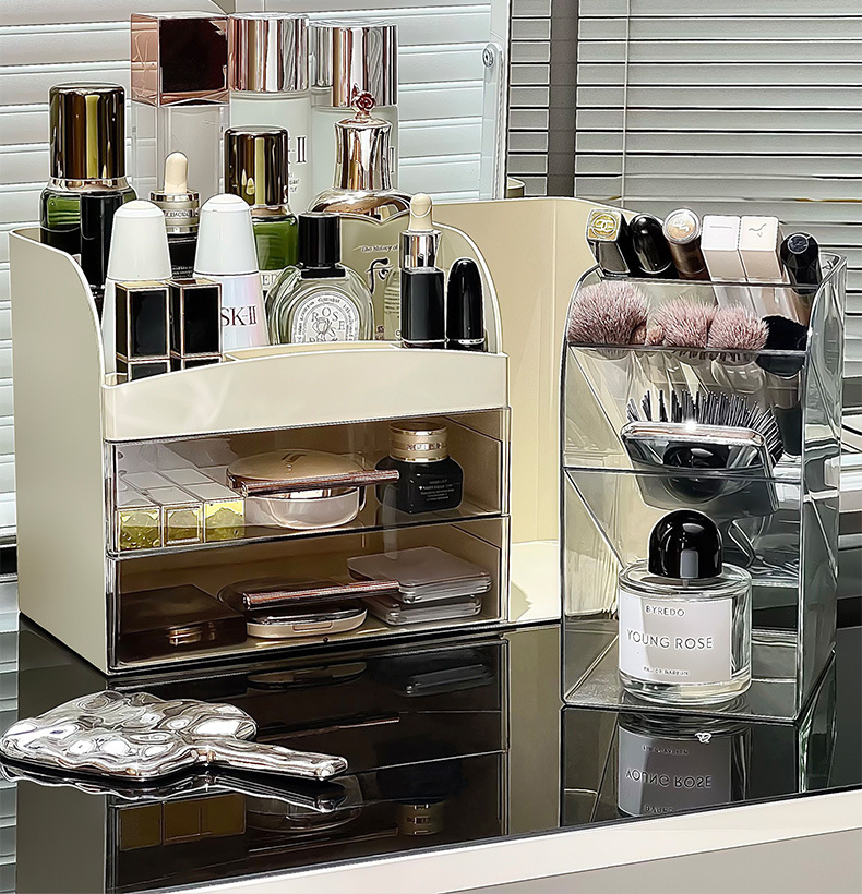 Cosmetics desktop storage box 2025 New model large-capacity dressing table, large-capacity storage rack for skin care products and makeup brushes pic 5