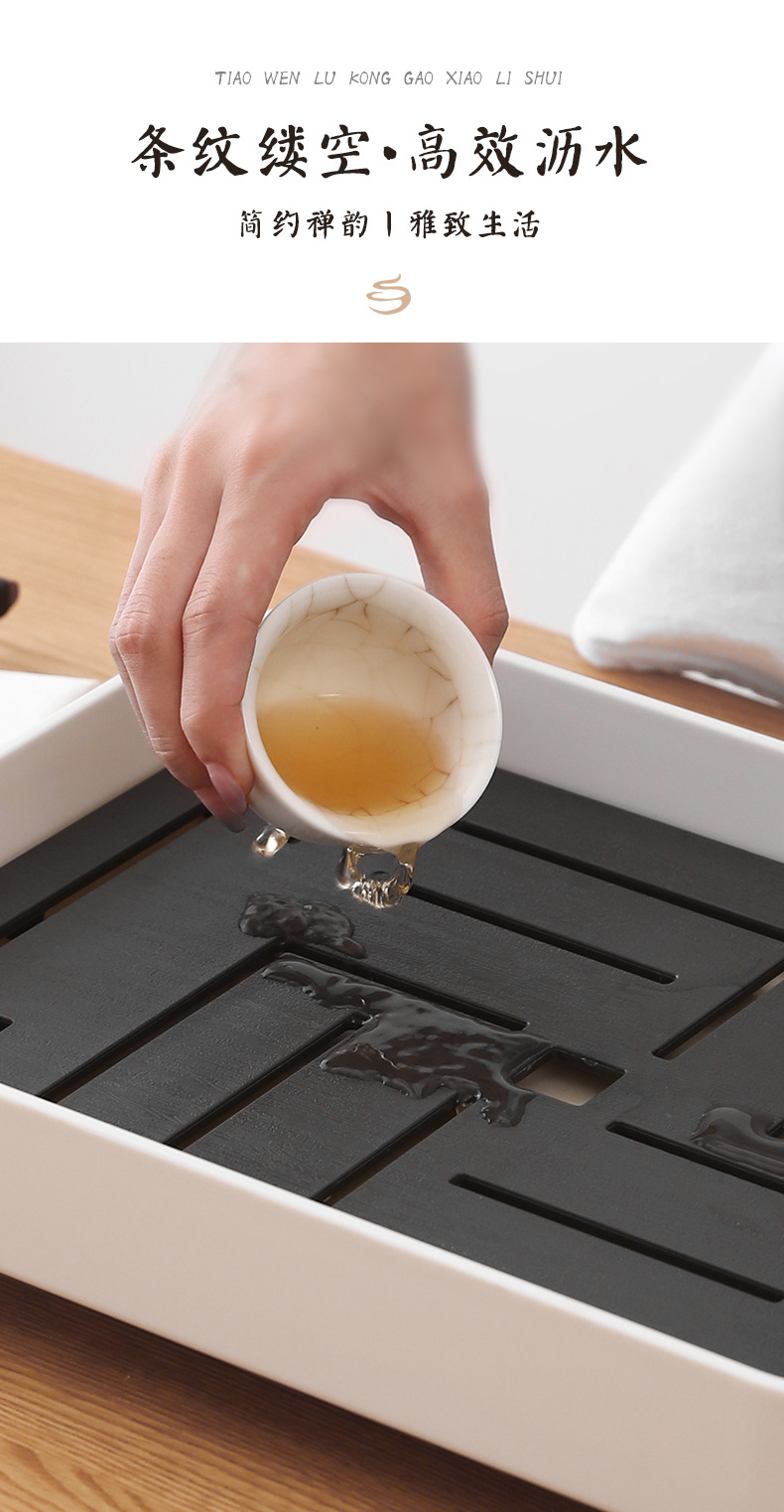 Household draining tray, double-layer rectangular storage rack, multi-purpose tea set and tea table storage box pic 7