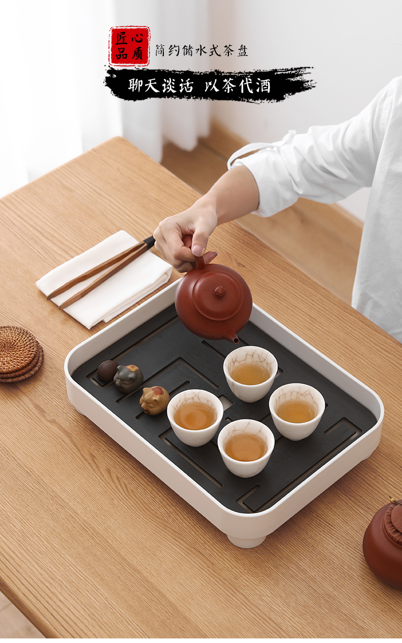 Household draining tray, double-layer rectangular storage rack, multi-purpose tea set and tea table storage box pic 3