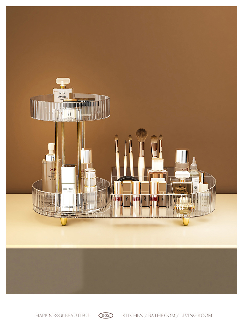 Amazon bestseller: 360-degree rotating 2-in-1 cosmetics storage box, multi-functional desktop perfume tray, and storage rack pic 12