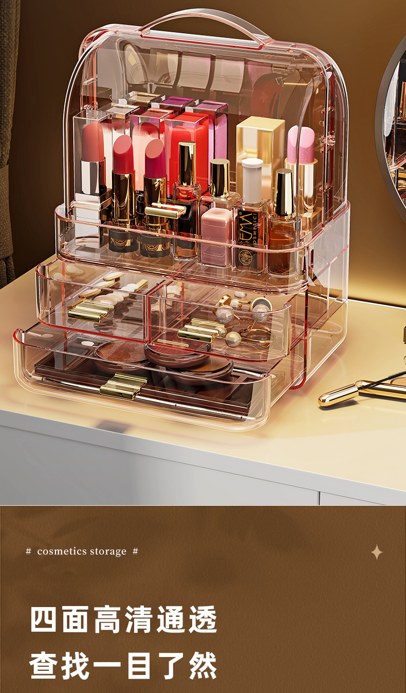 Cosmetics storage box desktop, large-capacity drawer-type skin care product rack, dressing table, lipstick and eyebrow pencil organization box pic 4
