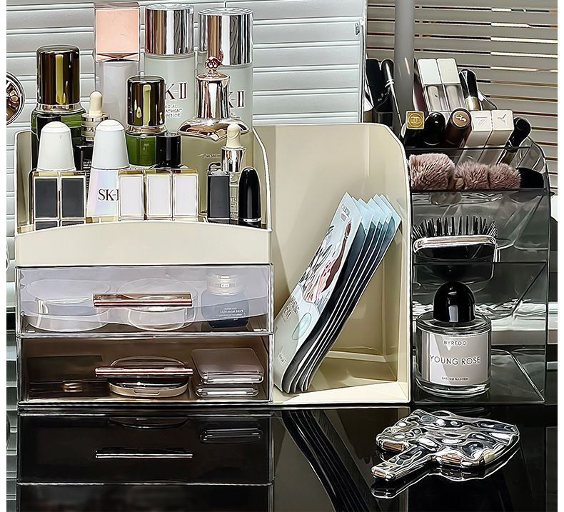 Cosmetics desktop storage box 2025 New model large-capacity dressing table, large-capacity storage rack for skin care products and makeup brushes pic 7