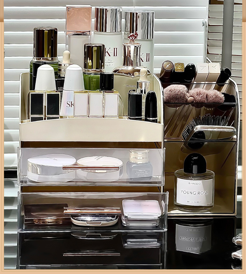Cosmetics desktop storage box 2025 New model large-capacity dressing table, large-capacity storage rack for skin care products and makeup brushes pic 1