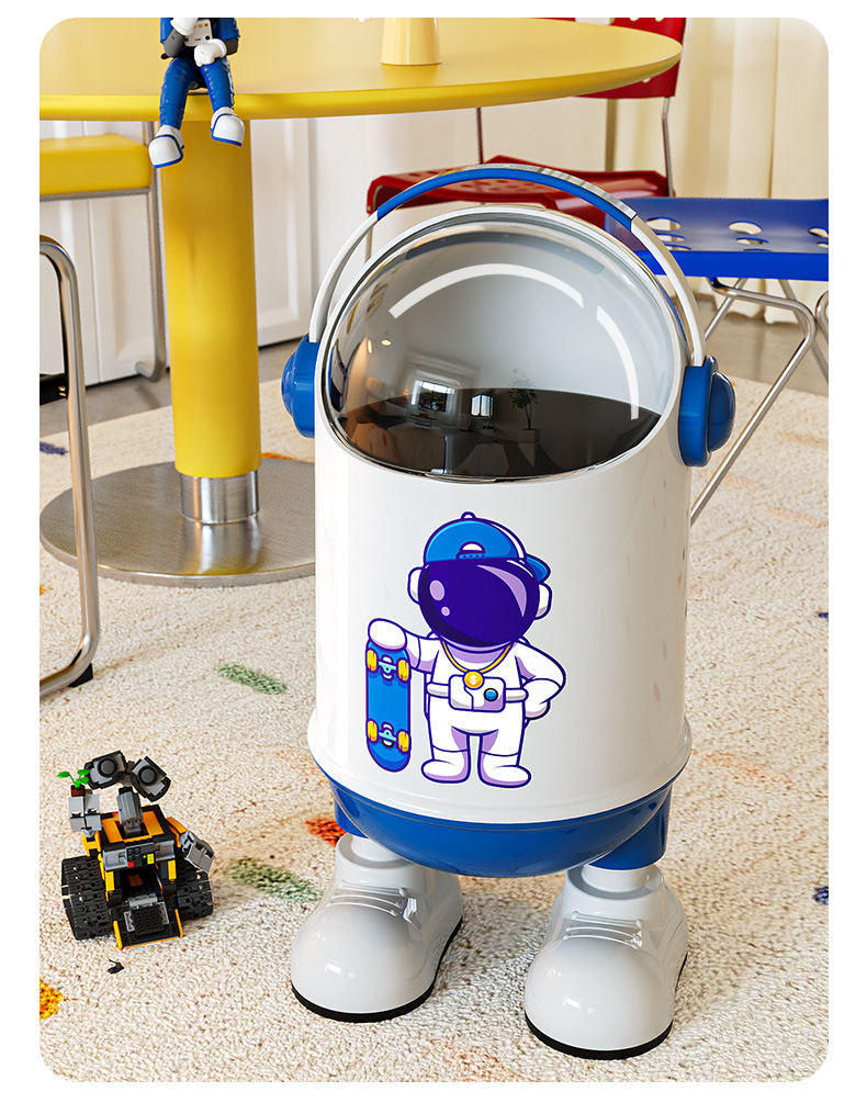 垃圾桶太空人卡通摇盖收纳桶客厅摆件站脚款清洁桶儿童卧室卫生桶详情12