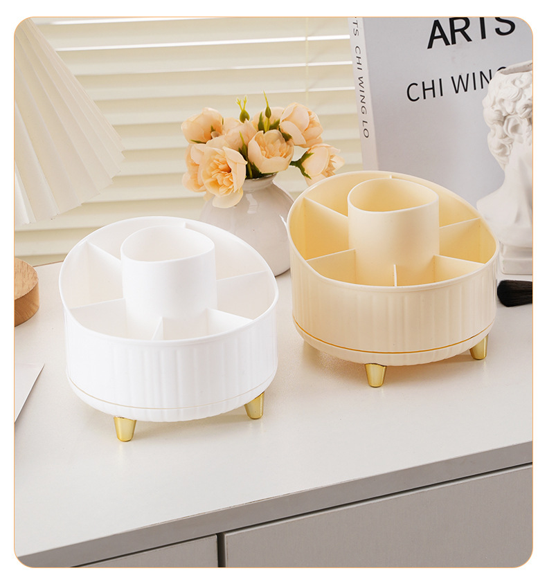 Cosmetic storage box desktop with a high-end feel, dust-proof storage, makeup brush bucket, rotatable dressing table desktop, makeup bucket pic 16