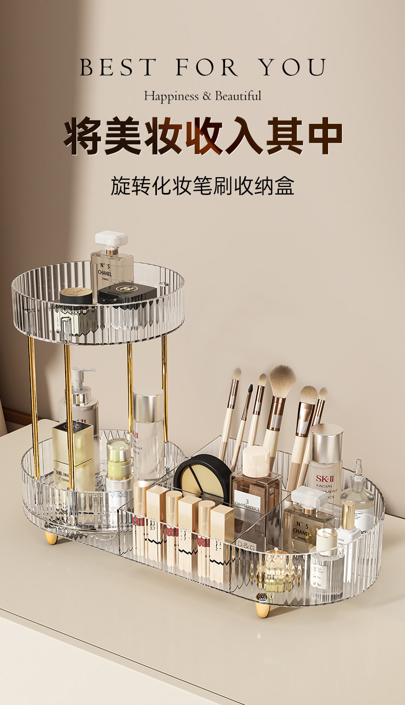 Amazon bestseller: 360-degree rotating 2-in-1 cosmetics storage box, multi-functional desktop perfume tray, and storage rack pic 1
