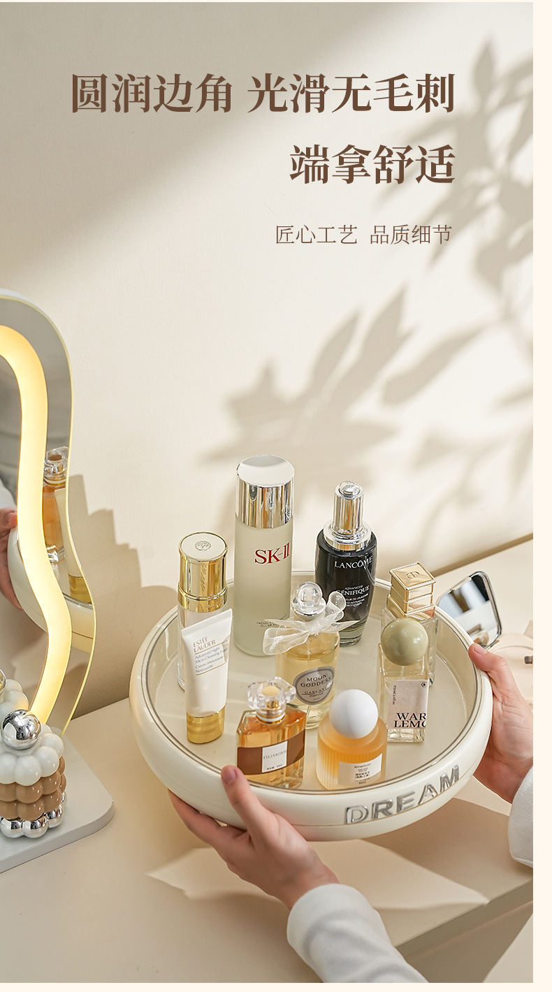 Desktop rotating makeup storage box, kitchen seasoning storage rack, bathroom detachable multi-functional storage tray pic 9