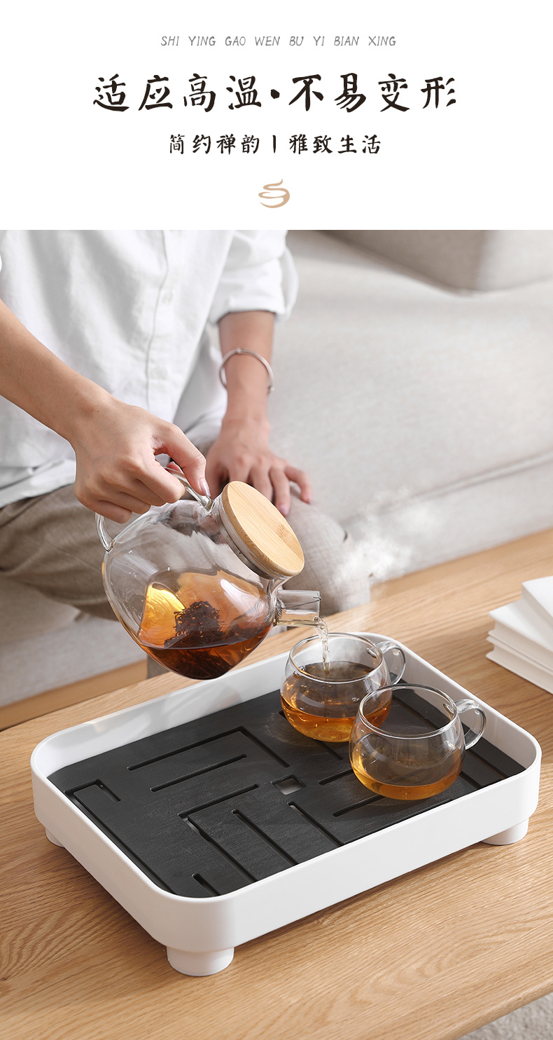 Household draining tray, double-layer rectangular storage rack, multi-purpose tea set and tea table storage box pic 5