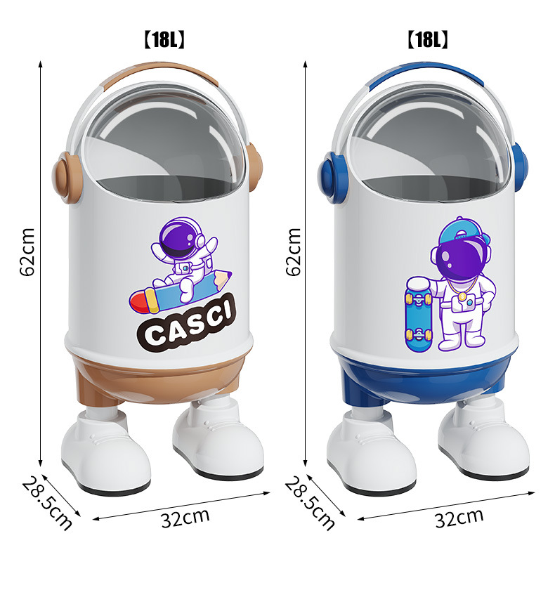 垃圾桶太空人卡通摇盖收纳桶客厅摆件站脚款清洁桶儿童卧室卫生桶详情16
