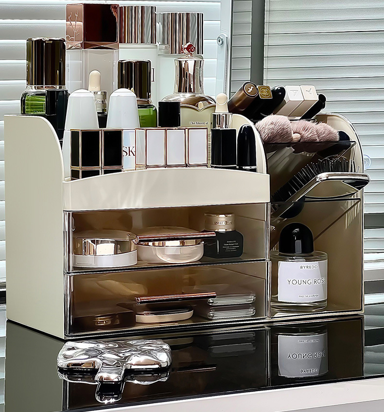 Cosmetics desktop storage box 2025 New model large-capacity dressing table, large-capacity storage rack for skin care products and makeup brushes pic 9