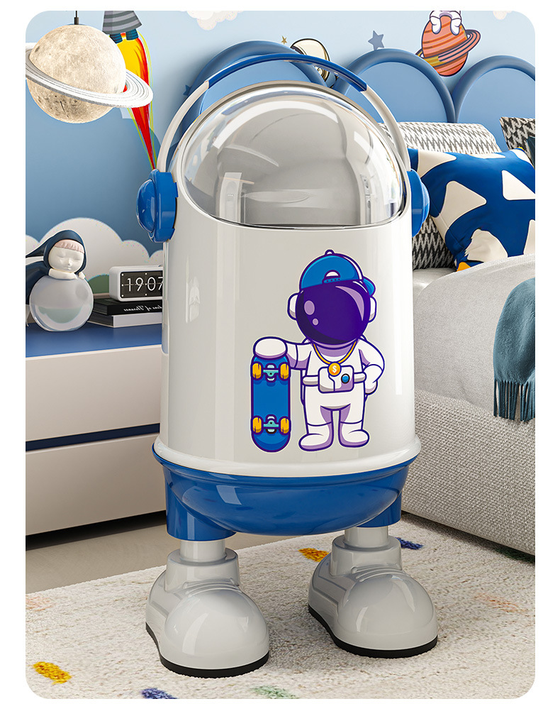 垃圾桶太空人卡通摇盖收纳桶客厅摆件站脚款清洁桶儿童卧室卫生桶详情13