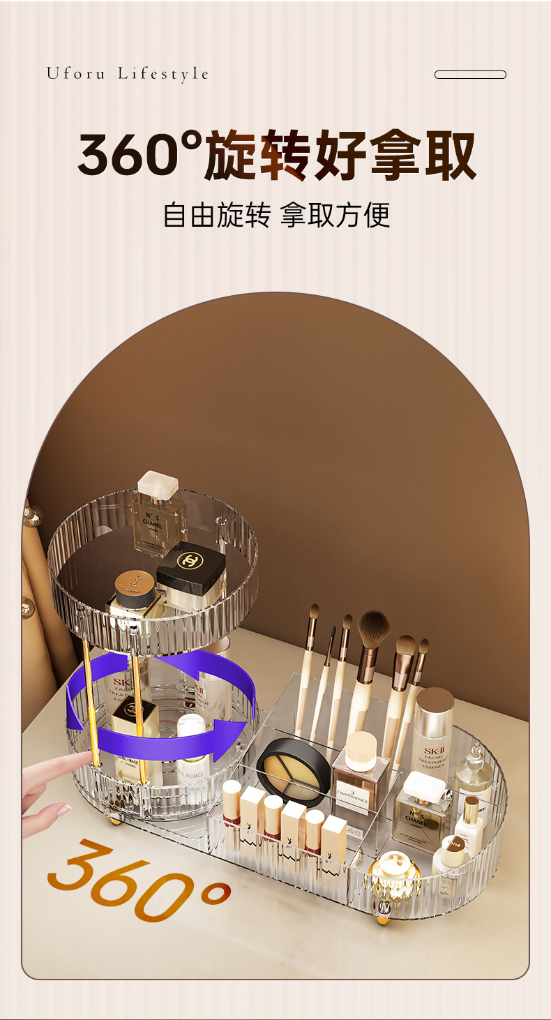 Amazon bestseller: 360-degree rotating 2-in-1 cosmetics storage box, multi-functional desktop perfume tray, and storage rack pic 3