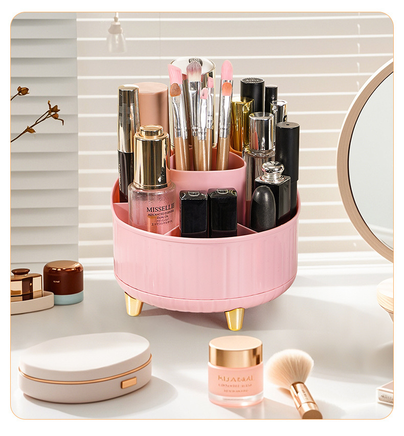 Cosmetic storage box desktop with a high-end feel, dust-proof storage, makeup brush bucket, rotatable dressing table desktop, makeup bucket pic 15