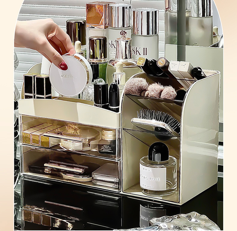 Cosmetics desktop storage box 2025 New model large-capacity dressing table, large-capacity storage rack for skin care products and makeup brushes pic 15