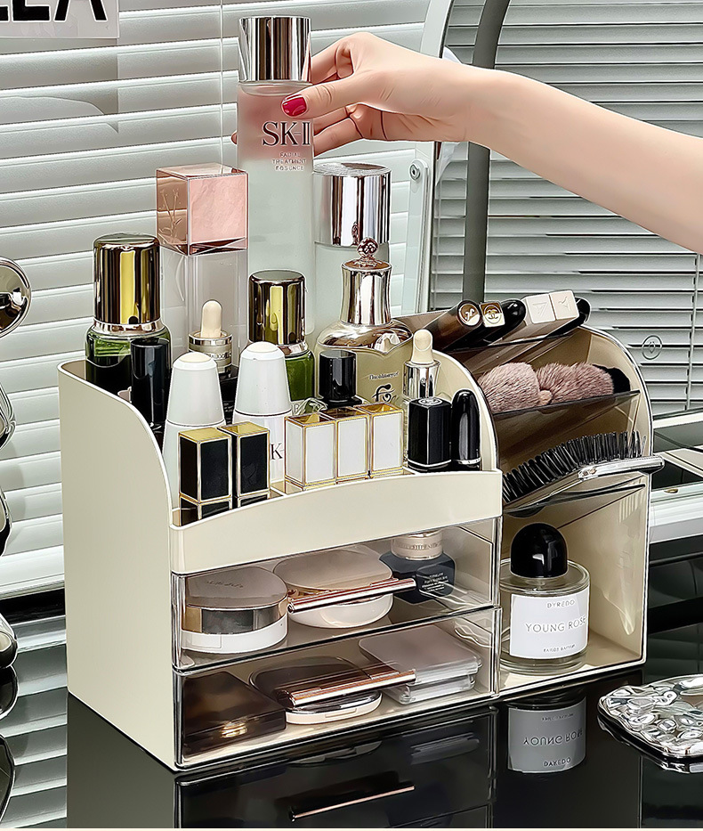Cosmetics desktop storage box 2025 New model large-capacity dressing table, large-capacity storage rack for skin care products and makeup brushes pic 3